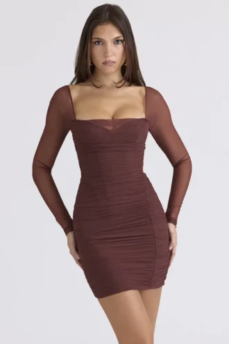 Sukienka mini z długim rękawem Anouk Mocha Mesh Sukienka mini z długim rękawem Anouk Mocha Mesh