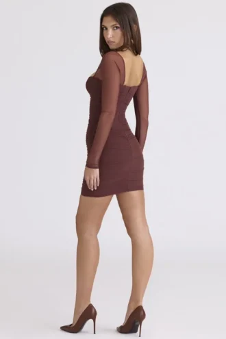Sukienka mini z długim rękawem Anouk Mocha Mesh Sukienka mini z długim rękawem Anouk Mocha Mesh