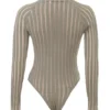 Szary welurowy Body w paski „Rowena” Szary welurowy Body w paski „Rowena”