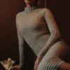 Szary welurowy Body w paski „Rowena” Szary welurowy Body w paski „Rowena”