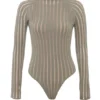 Szary welurowy Body w paski „Rowena” Szary welurowy Body w paski „Rowena”