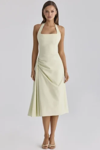 Tallulah – bawełniana sukienka midi w kolorze matcha z dekoltem halter Tallulah – bawełniana sukienka midi w kolorze matcha z dekoltem halter