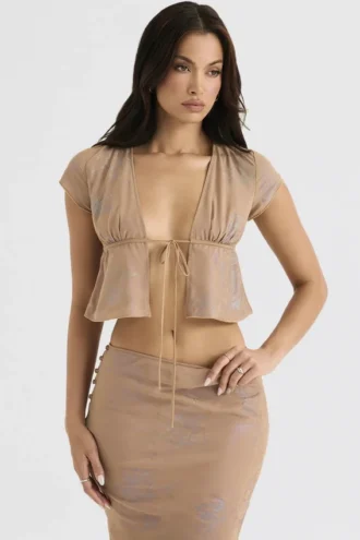 Top Maia Shimmer Cafe Au Lait z wiązaniem z przodu
