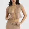 Top Maia Shimmer Cafe Au Lait z wiązaniem z przodu Top Maia Shimmer Cafe Au Lait z wiązaniem z przodu