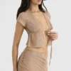 Top Maia Shimmer Cafe Au Lait z wiązaniem z przodu Top Maia Shimmer Cafe Au Lait z wiązaniem z przodu