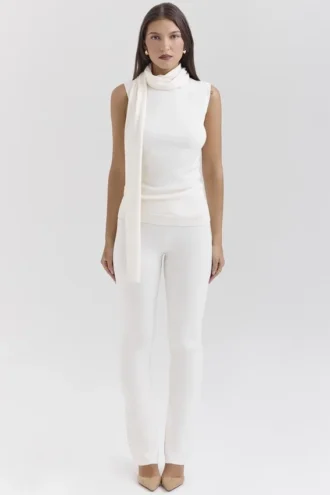 Wren Ivory Kaszmirowe spodnie slim fit
