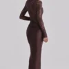 Yasmeen Espresso Brown Lace + Satin Draped Maxi Sukienka Yasmeen Espresso Brown Lace + Satin Draped Maxi Sukienka