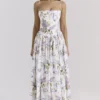 Ysabella Off White Vintage Ribbon Print Cotton Midi Sukienka Letnia Ysabella Off White Vintage Ribbon Print Cotton Midi Sukienka Letnia