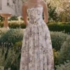 Ysabella Off White Vintage Ribbon Print Cotton Midi Sukienka Letnia Ysabella Off White Vintage Ribbon Print Cotton Midi Sukienka Letnia