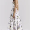 Ysabella Off White Vintage Ribbon Print Cotton Midi Sukienka Letnia Ysabella Off White Vintage Ribbon Print Cotton Midi Sukienka Letnia
