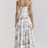 Ysabella Off White Vintage Ribbon Print Cotton Midi Sukienka Letnia Ysabella Off White Vintage Ribbon Print Cotton Midi Sukienka Letnia