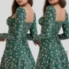 Zielona sukienka mini z gorsetem w kwiaty „Malika” Zielona sukienka mini z gorsetem w kwiaty „Malika”
